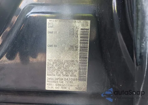 2016 Nissan Altima 2.5 S z USA, uszkodzony, nr VIN 1N4AL3AP5GN347089